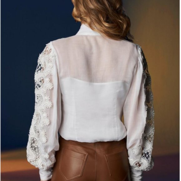 LACE INSET DRAMA-SLEEVE SHIRT - Picture 2 of 4